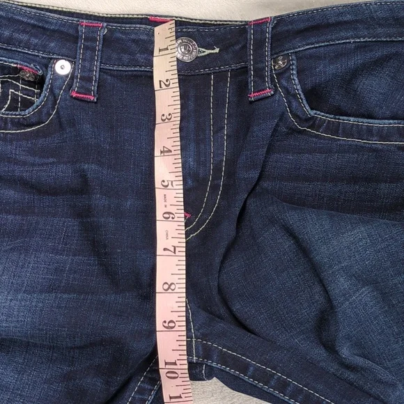 True Religion Crystal Horseshoe Skinny Jeans Dark Wash Pink Stitch 31 - Picture 8 of 10